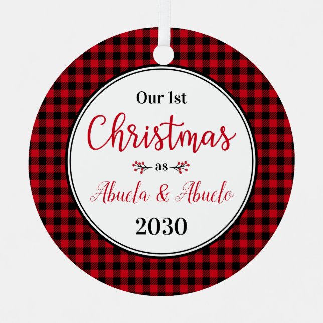 1st Christmas Abuela Abuelo Photo Metal Tree Decoration (Front)