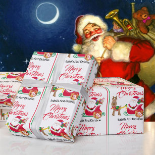  1st Christmas Add Child's Name Santa Claus Wrapping Paper