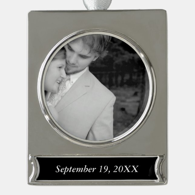 1st Christmas Anniversary Wedding Sweetheart Photo Silver Plated Banner Ornament (Front)