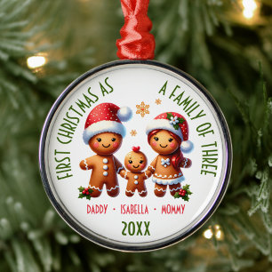 1st Christmas as a Family of 3 Gingerbread Family Metal Ornament