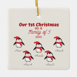 1st Christmas as a Family of 5 Penguins Ornament