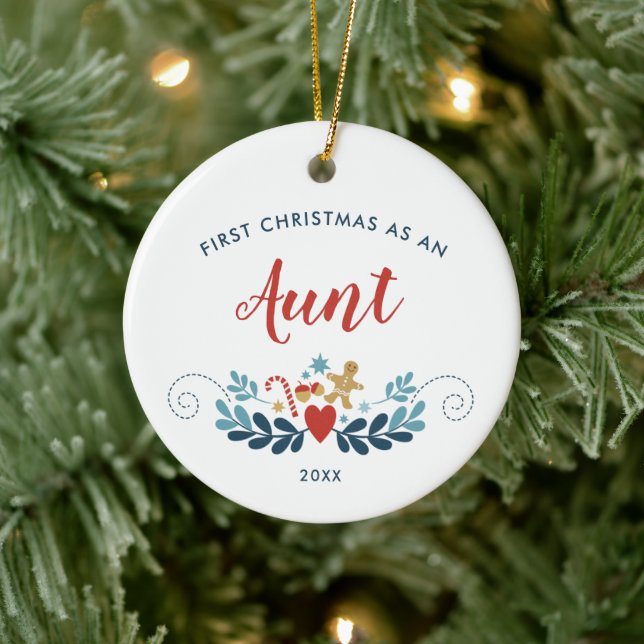1st Christmas As Aunt Personalised Holiday Laurel Ceramic Ornament (Tree)