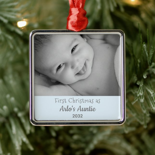1st Christmas as Auntie from Nephew Name Photo Metal Ornament (Tree)