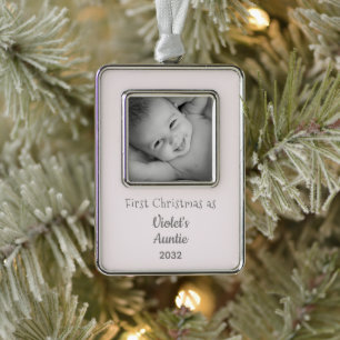 1st Christmas as Auntie from Niece Name Year Photo Silver Plated Framed Ornament