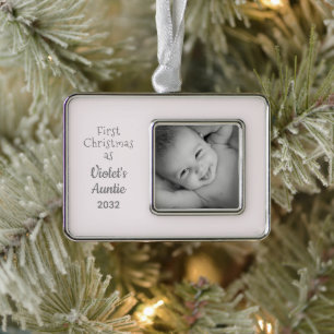 1st Christmas as Auntie from Niece Name Year Photo Silver Plated Framed Ornament