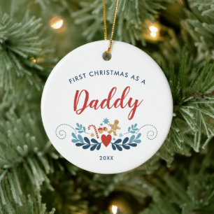 1st Christmas As Daddy Personalised Xmas Folk Art Ceramic Ornament