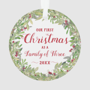 1st Christmas as Family of Three Photo Wreath Ornament