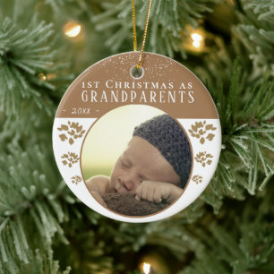 1st Christmas as Grandparents Beige Baby Photo Ceramic Ornament