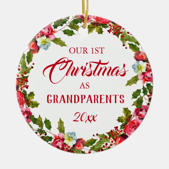 1st Christmas As Grandparents Photo Ceramic Ornament (Front)