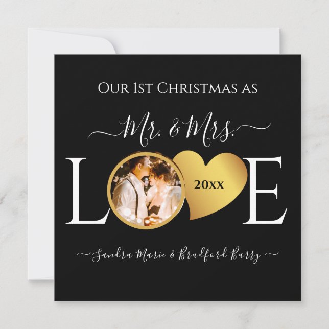 1st Christmas as Mr Mrs newly weds Christmas Holiday Card (Front)