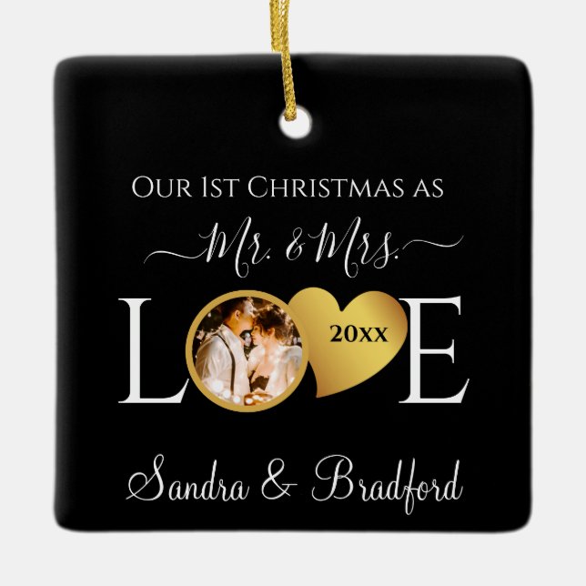 1st Christmas as Mr Mrs Newlyweds  Holiday Ceramic Ornament (Front)