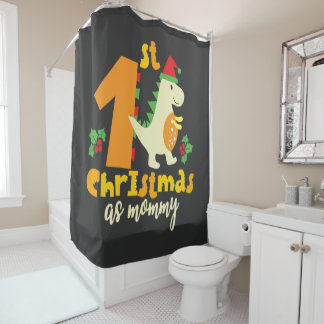 1st Christmas As Mummy Xmas Cute Dinosaur Shower Curtain