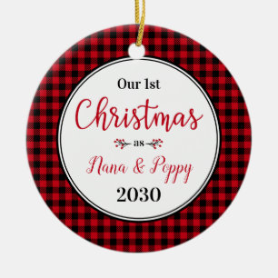 1st Christmas As Nana Poppy Red Buffalo Check  Ceramic Ornament