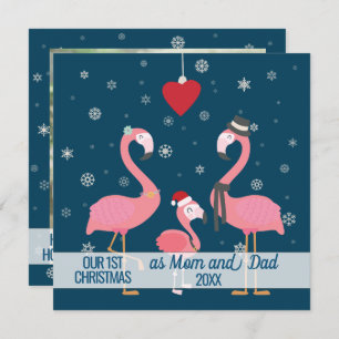 1st Christmas as parents photo flamingo snowflakes Card