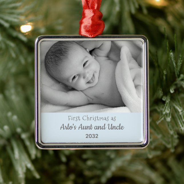1st Christmas Aunt Uncle from Nephew Square Photo Metal Ornament (Tree)