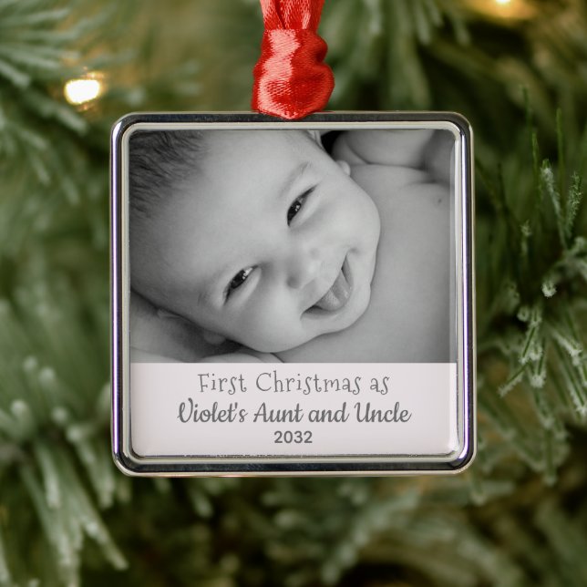 1st Christmas Aunt Uncle from Niece NameYear Photo Metal Ornament (Tree)