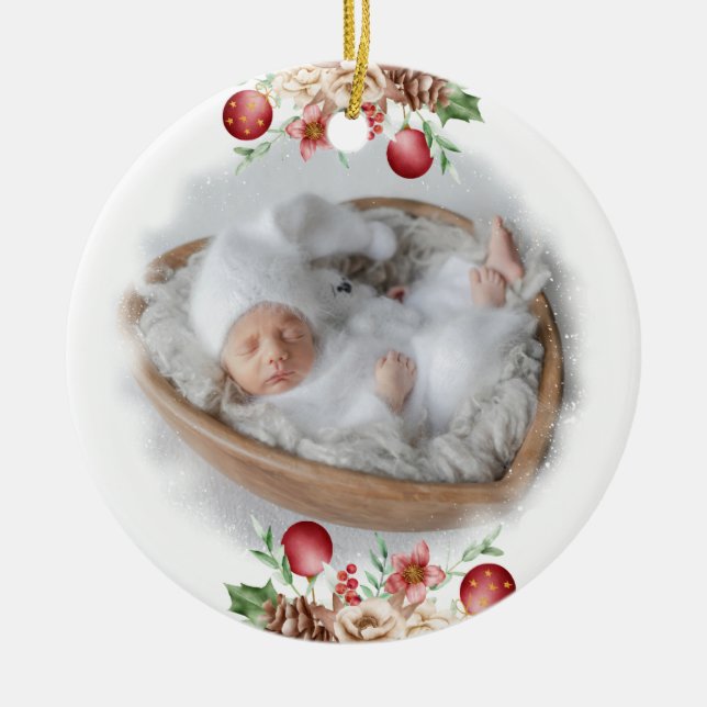 1st Christmas Baby Holiday accent Ceramic Ornament (Front)
