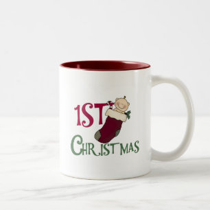 1st Christmas-Baby in Stocking Two-Tone Coffee Mug
