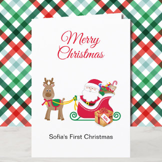 1st Christmas Baby's Personalise Name Santa Claus Holiday Card