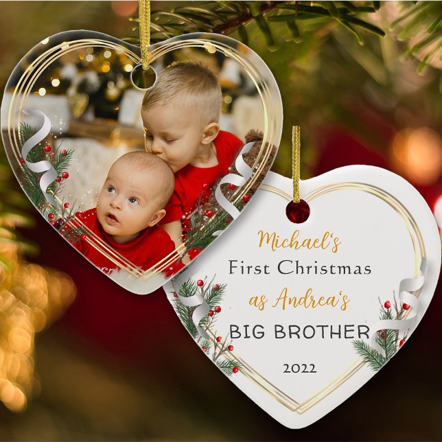 1st Christmas Big Brother Love Gold Frame Photo   Ceramic Ornament (Creator Uploaded)