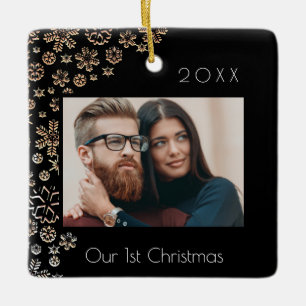 1st Christmas black photo newlyweds  Ceramic Ornament