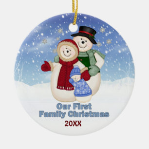 1st Christmas Blue Frosty Snowman Family Ceramic Ornament