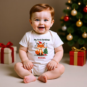 🎄1st Christmas, custom text, Festive Fox Trot Baby Bodysuit