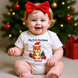 🎄1st Christmas, custom text, Tree-Mendous Debut Baby Bodysuit