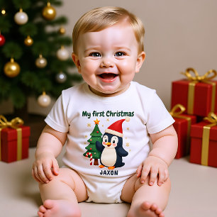 🎄1st Christmas, custom text, Waddle & Wonder Baby Bodysuit