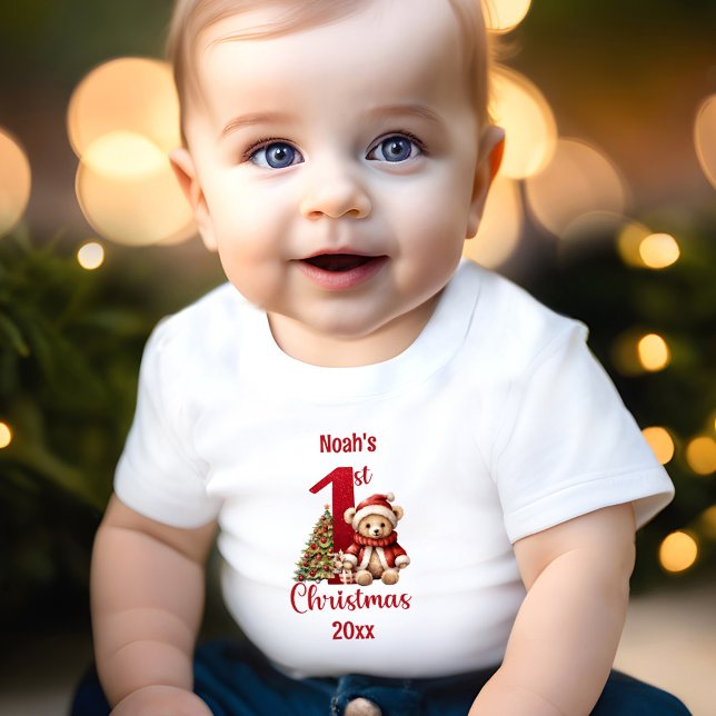 1st Christmas Cute Teddy Bear Christmas Tree Baby T-Shirt (1st Christmas Cute Teddy Bear Christmas Tree Baby T-Shirt)