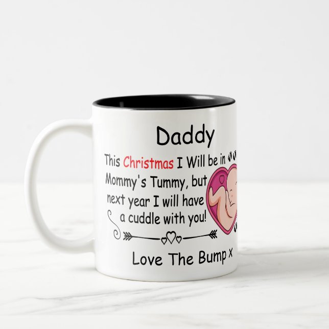 1st Christmas Daddy Expecting Pregnant from Bump Two-Tone Coffee Mug (Left)