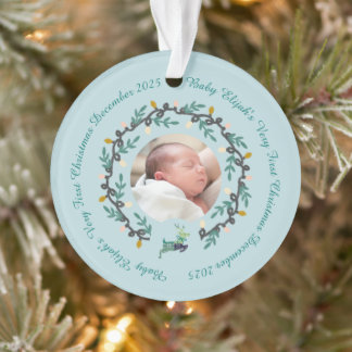1st Christmas Deer with Wreath Teal Acrylic Ornament