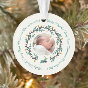 1st Christmas Deer with Wreath Teal Cream Acrylic Ornament