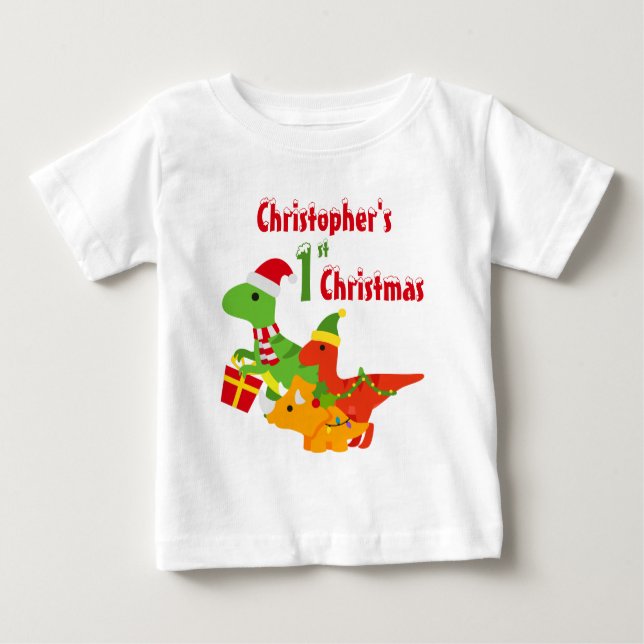 1st Christmas Dinosaur T-Rex  Baby T-Shirt (Front)