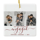 1st Christmas Engaged 3 Photo Burgundy Red Script