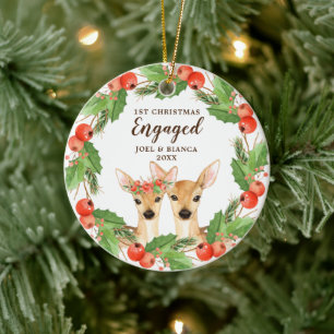 1st Christmas Engaged Personalised Holiday Deer Ceramic Ornament