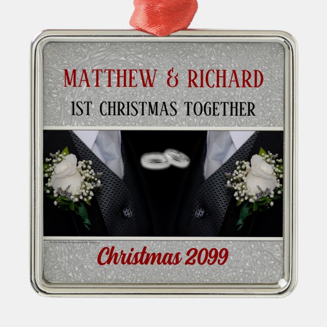 1st Christmas Gay Marriage Tuxedos Metal Ornament (Front)