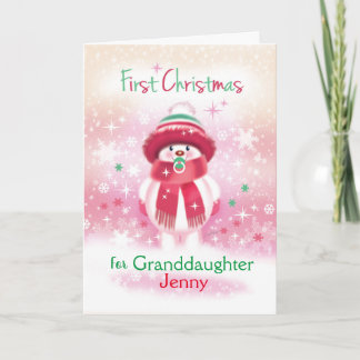 1st Christmas, Granddaughter, Snow baby & Pacifier Holiday Card