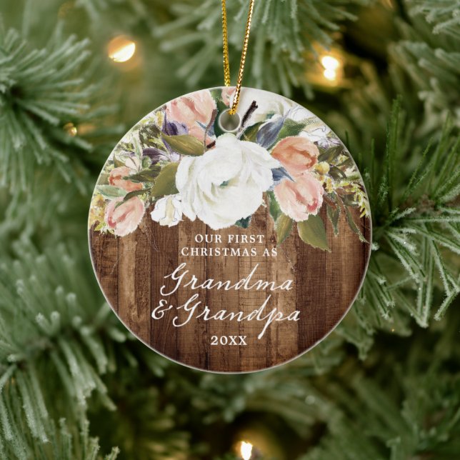 1st Christmas Grandma Grandpa Personalised Rustic Ceramic Ornament (Tree)