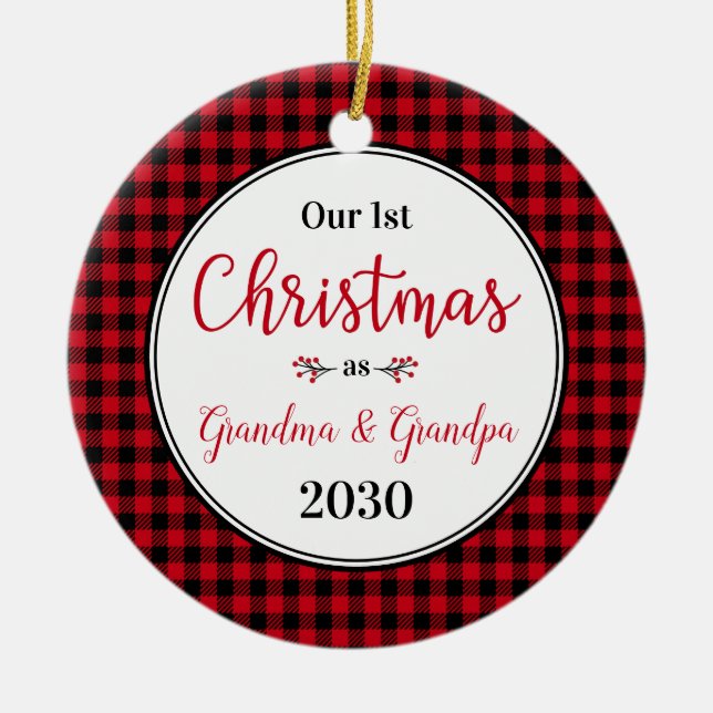 1st Christmas Grandma Grandpa Photo Ceramic Ornament (Front)