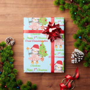 1st Christmas Great Granddaughter Penguin Wrapping Paper