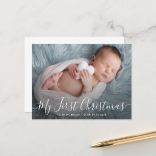 1st christmas holiday baby birth announcement postcard