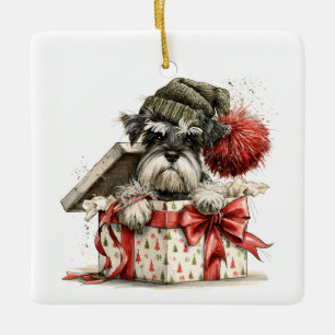 1st Christmas in Furever Home, Schnauzer, Red Text Ceramic Ornament