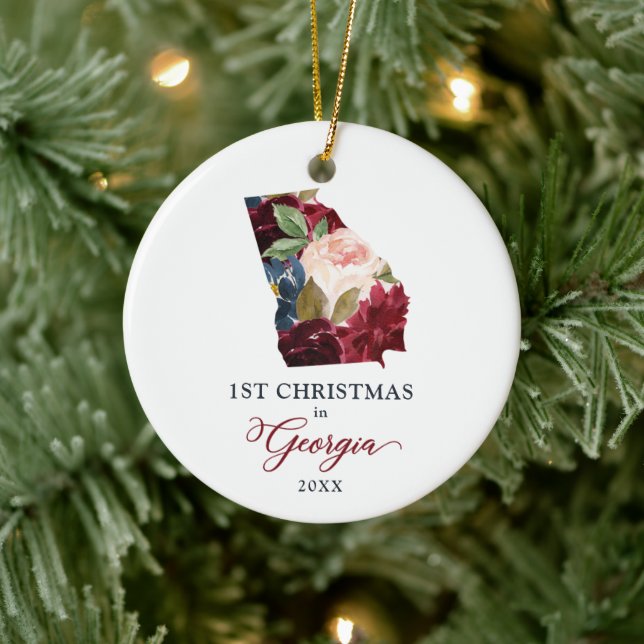 1st Christmas In Georgia Personalised GA State Ceramic Ornament (Tree)