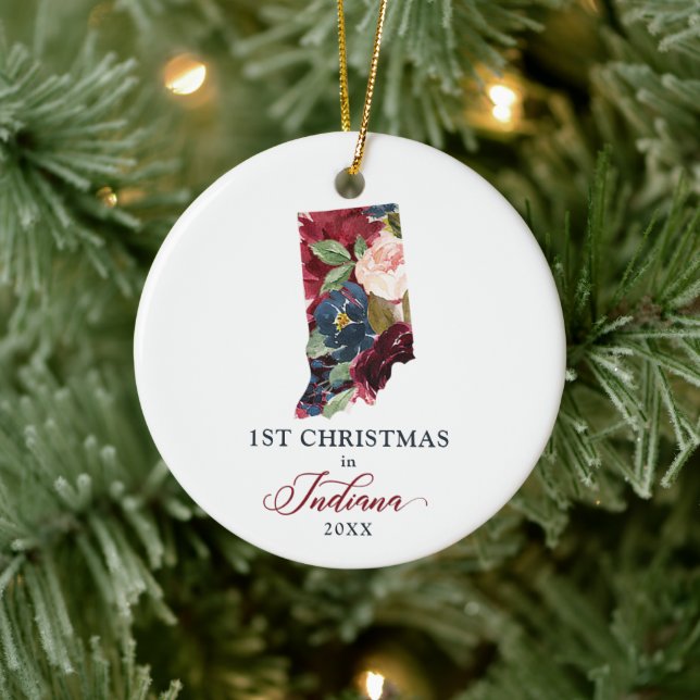 1st Christmas In Indiana State Personalised Home Ceramic Ornament (Tree)