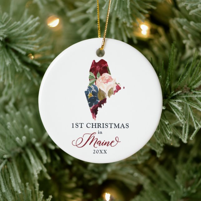 1st Christmas In Maine Personalised Moving States Ceramic Ornament (Tree)