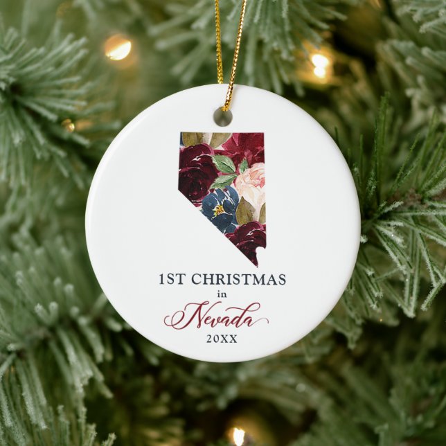 1st Christmas In Nevada Personalised New Home Ceramic Ornament (Tree)