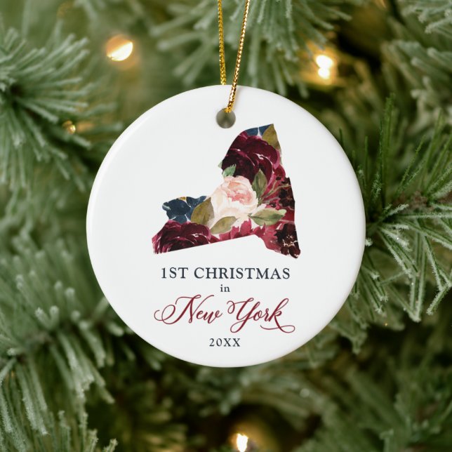 1st Christmas In New York Personalised NYC State Ceramic Ornament (Tree)
