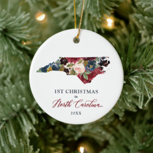1st Christmas In North Carolina Personalized State Ceramic Ornament