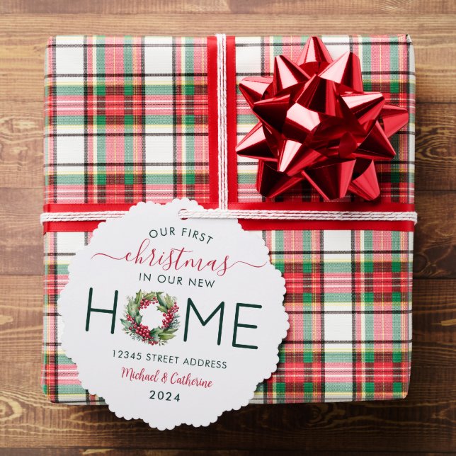 1st Christmas in our New Home Greenery Wreath  Tree Decoration Card (Insitu (Gift))